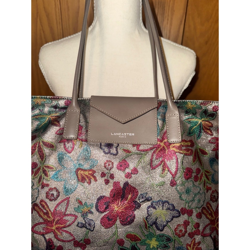 Lancaster Paris Metallic Floral Tote Bag Champagne Pink Tapestry Shoulder Bag - Picture 2 of 8